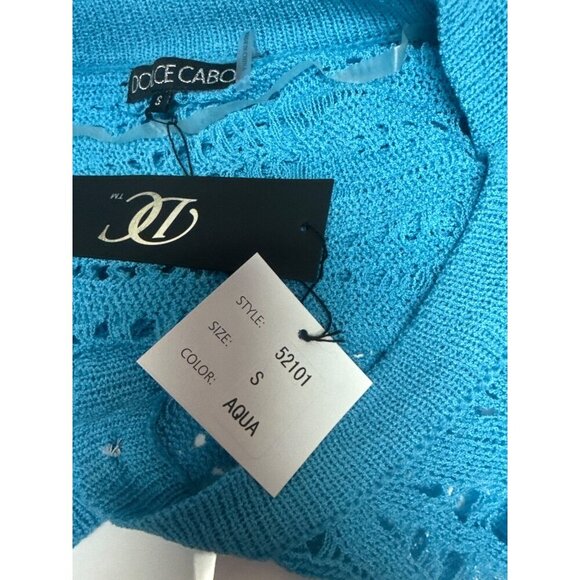 NEW Dolce Cabo Women's Sweater Aqua Blue Crochet Button Long Sleeve Small - Picture 9 of 11